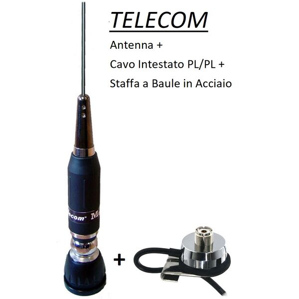 TELECOM T-1500 Antenna CB Veicolare PL Inclinabile + Cavo PL/PL intestato su staffa a Baule
