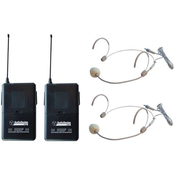AudioDesign PMU 212BP Radiomicrofoni Wireless UHF 2 Ch. + 2 Microfoni ad archetto con body pack