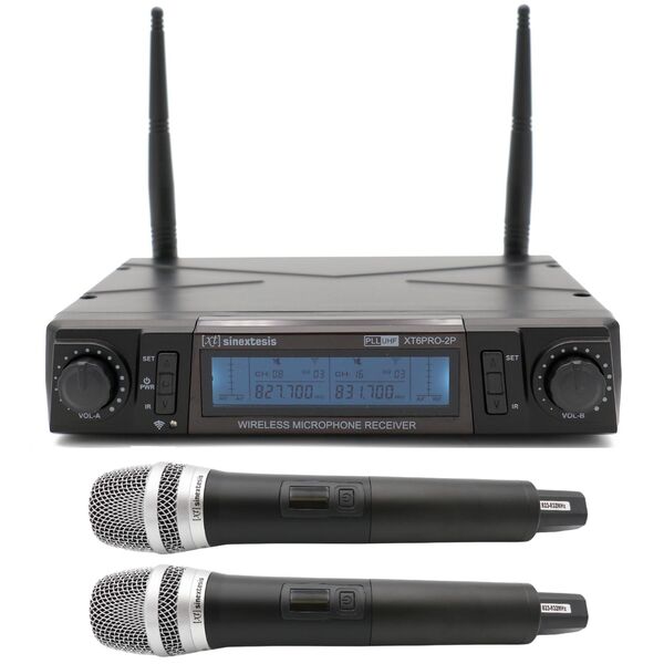 SINEXTESIS XT6PRO-2P Radiomicrofono Professionale UHF Doppio Palmare con sintonizzatore PLL (16+16 Canali)