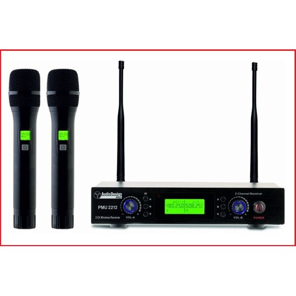 AudioDesign Pro PMU 2212 Sistema Radiomicrofono Wireless Professionale 100 +  100 Ch Uhf Con 2 Microfoni